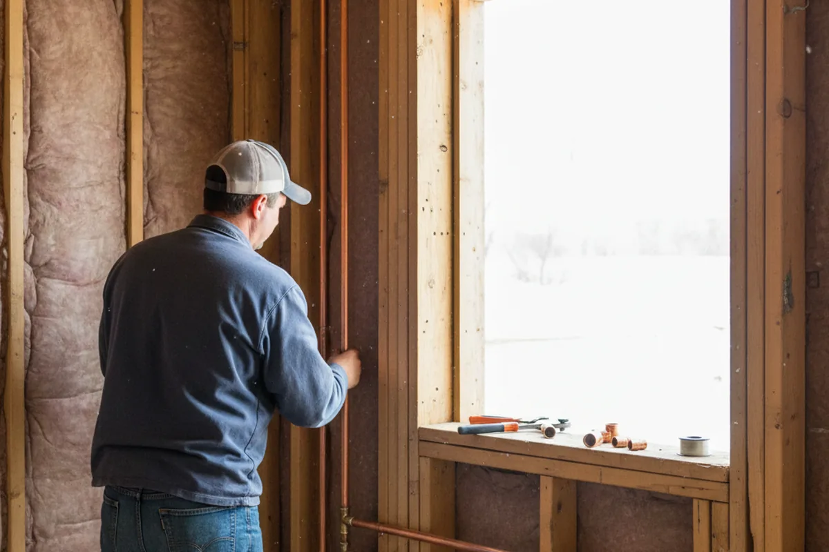 Licensed plumber running new copper supply lines in a Slinger home